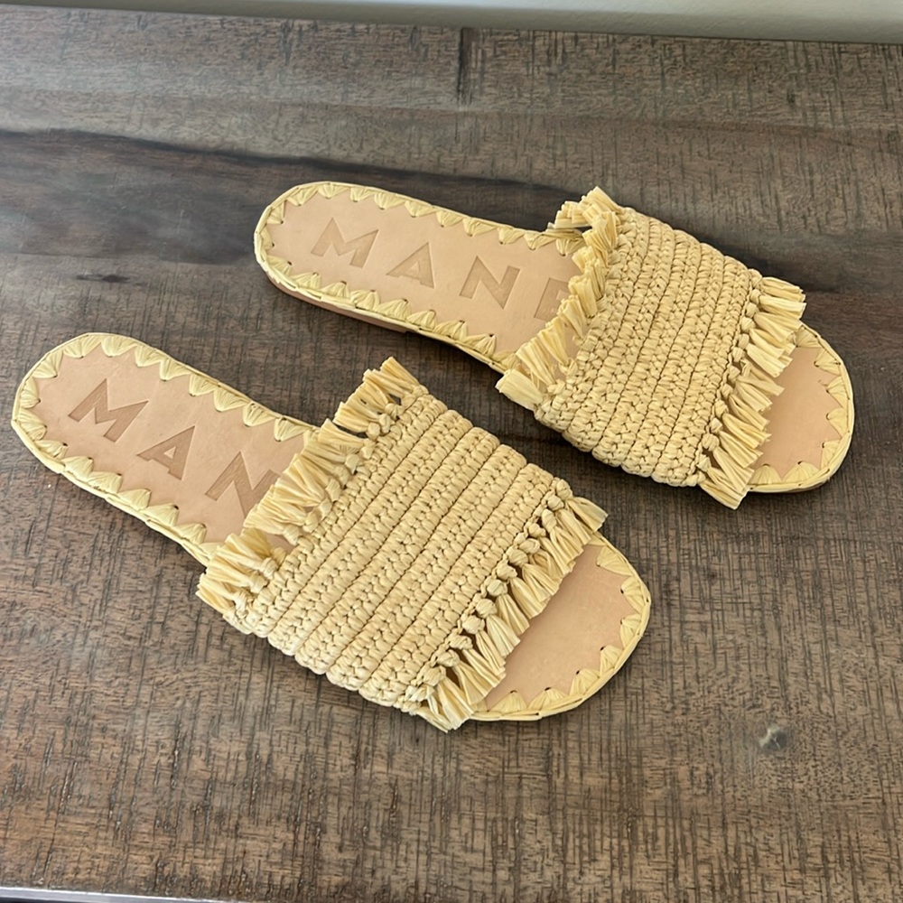 Manebi Fringe Knot Raffia Slide